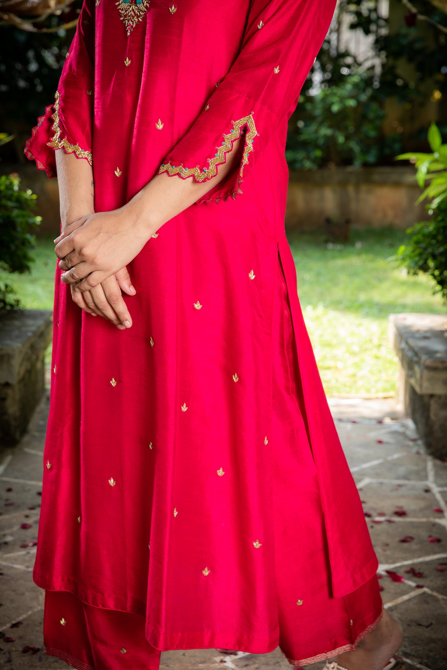 Pink Chaand Motif Kurta Set