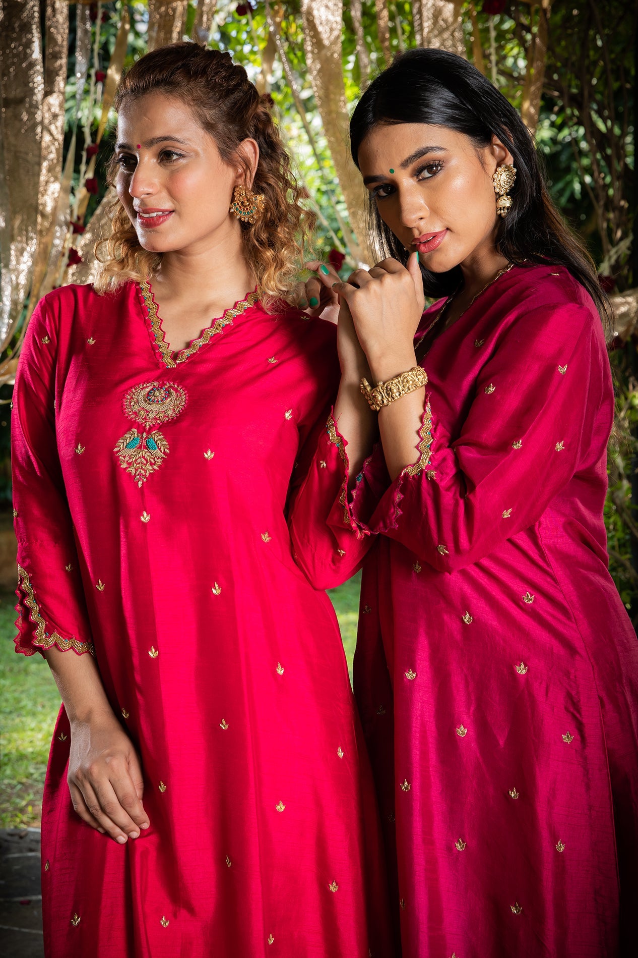 Pink Chaand Motif Kurta Set