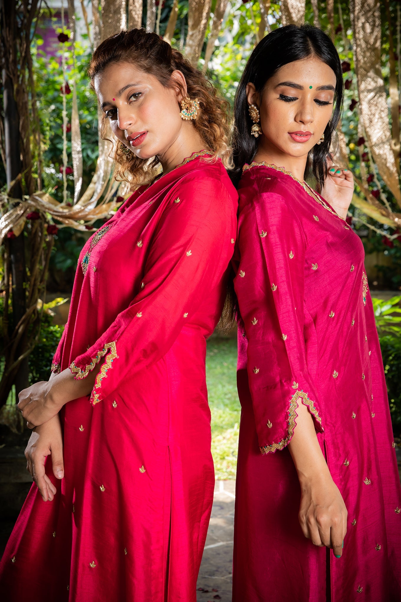 Wine Chaand Motif Kurta Set