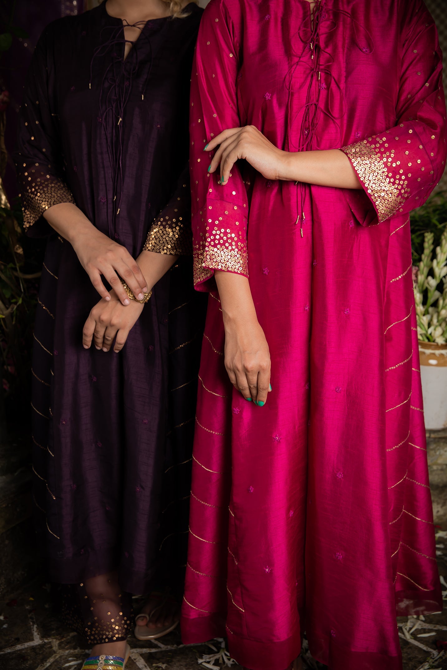 Wine Gold Tikki Set With Palazzo