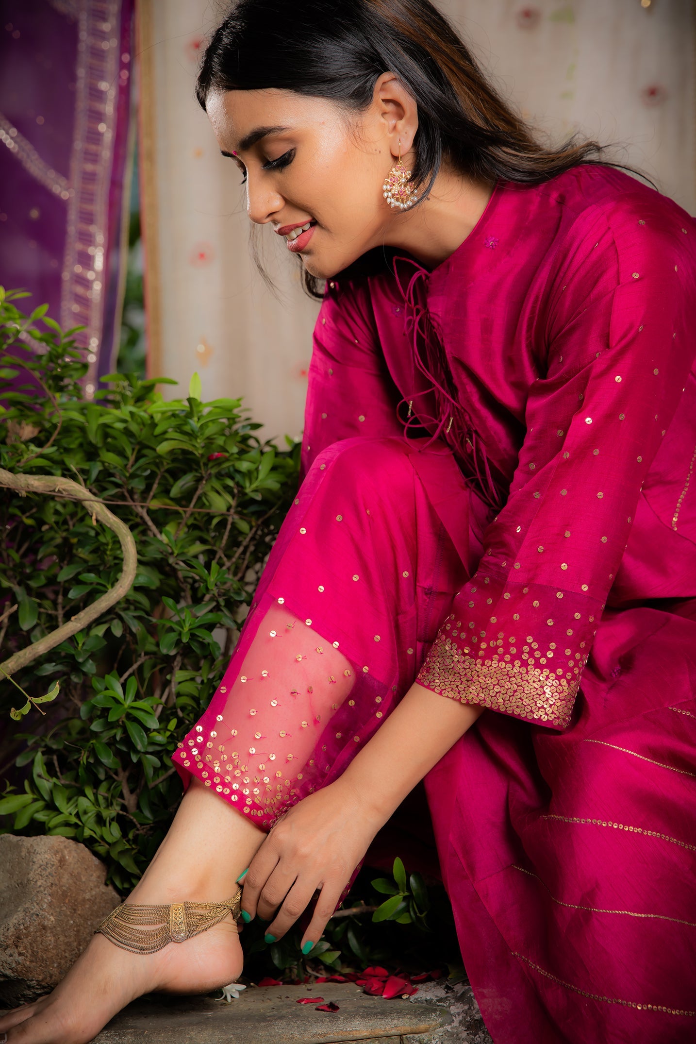 Wine Gold Tikki Set With Palazzo