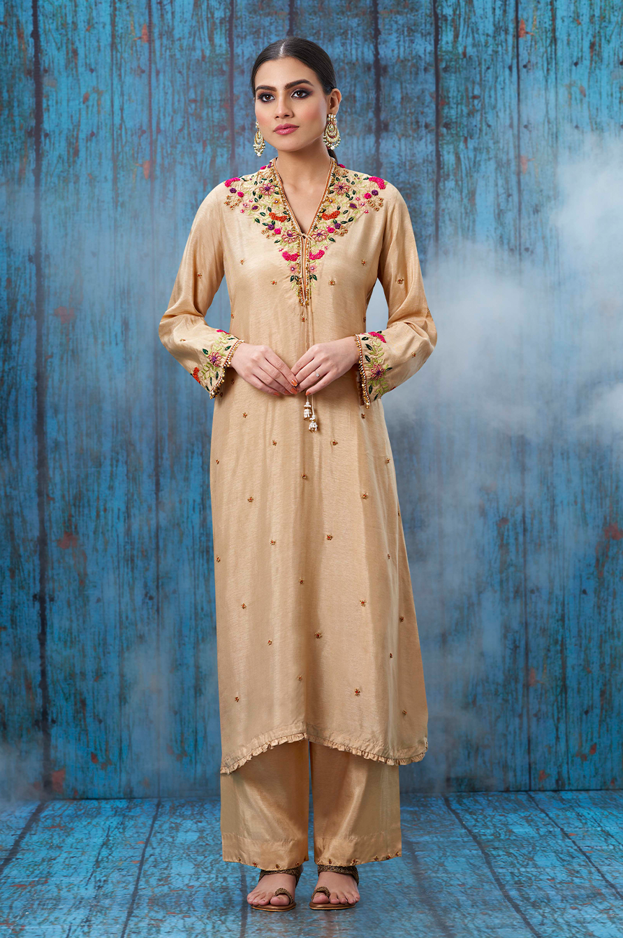 Ivory Multicolor French Knot Kurta Set