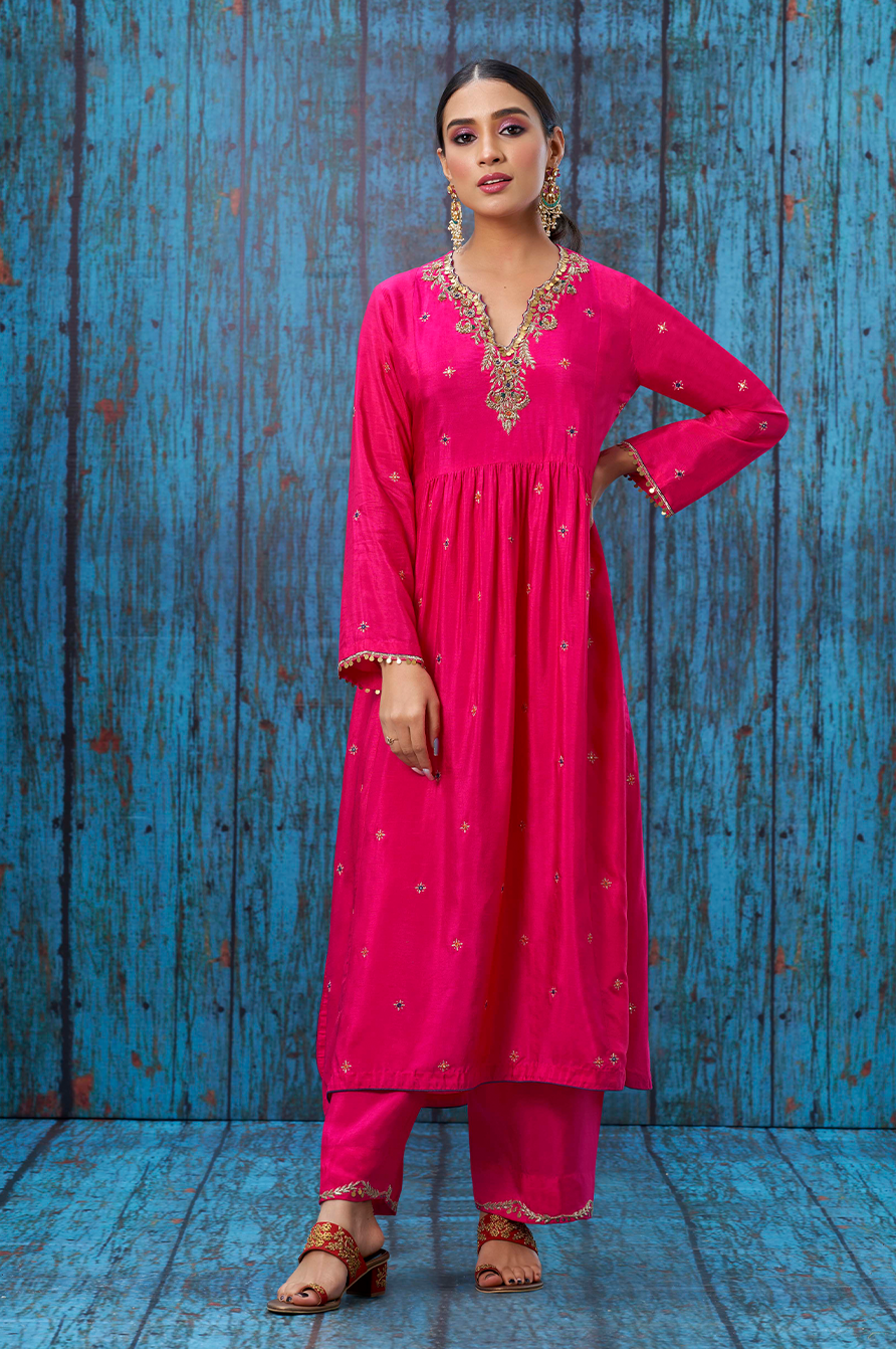 Multicolor Pink Zardozi Frockstyle
