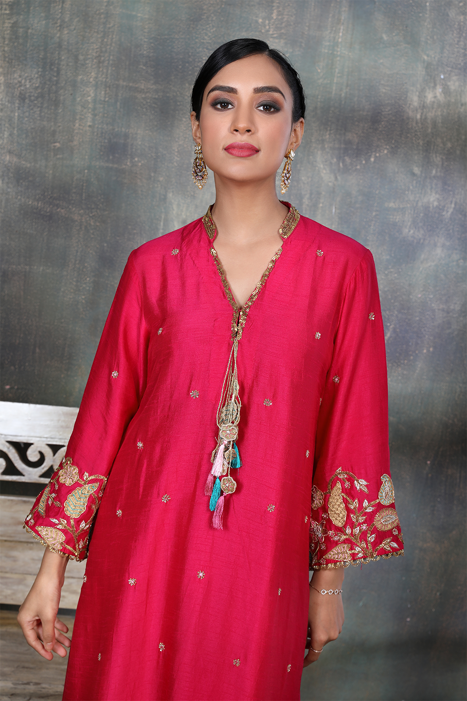 Pink Mughal Jaal Heavy Sleeves Kurta Set