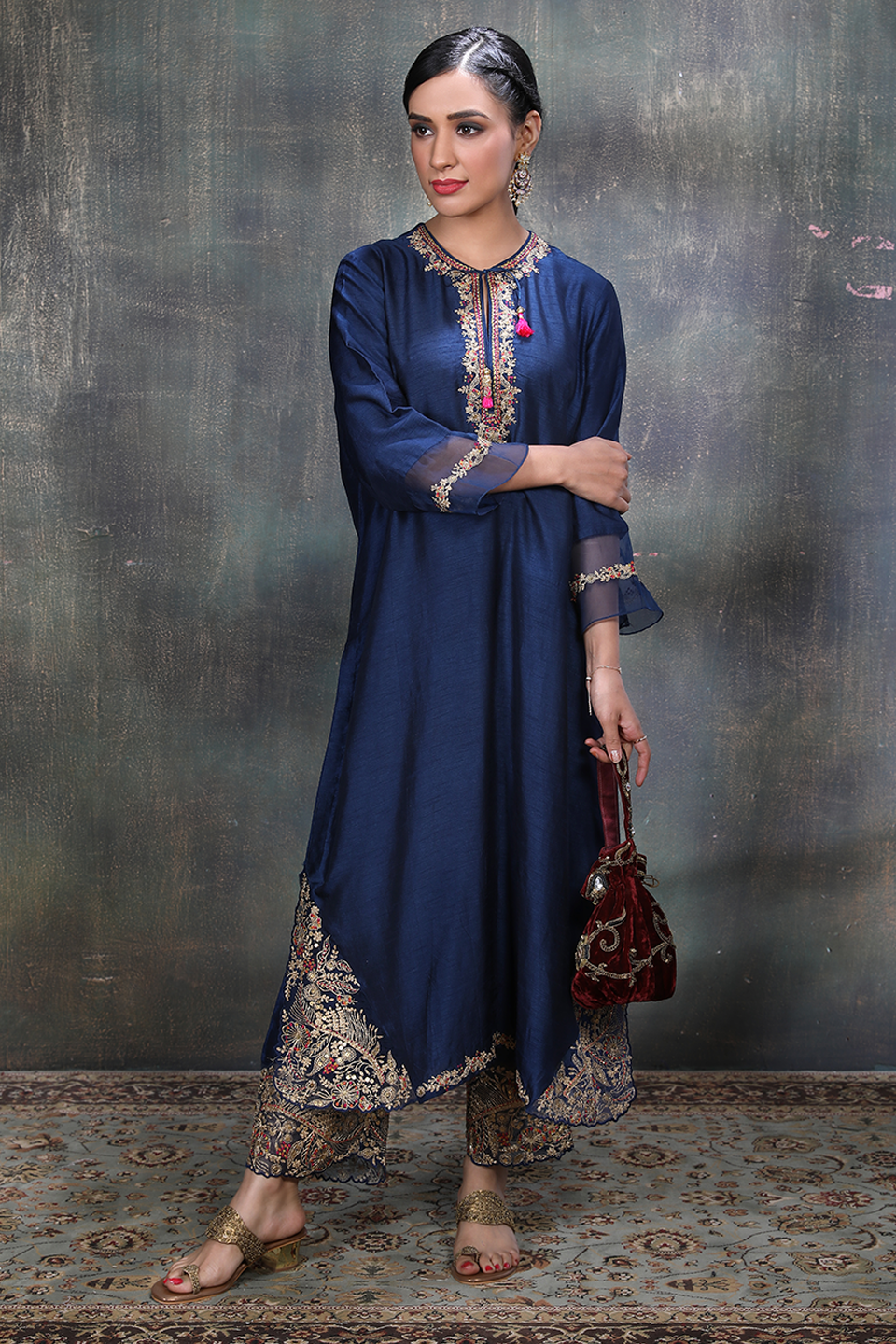 Blue Leaf Jaal Kurta Set