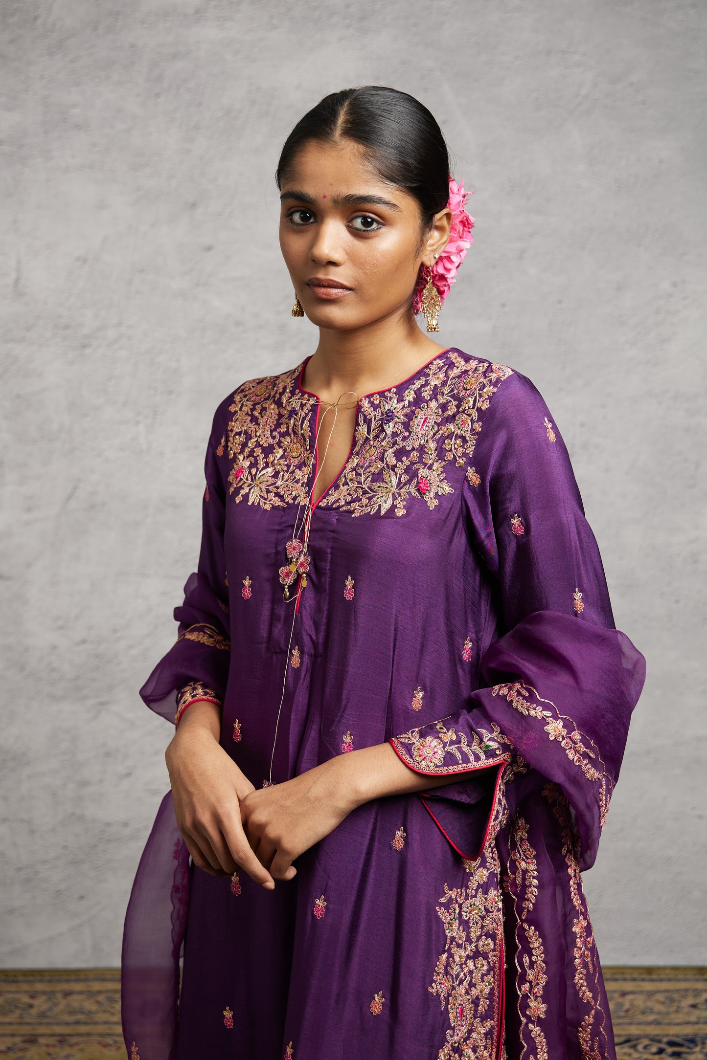 Purple Kairi Buta Jaal Long Kurta Set