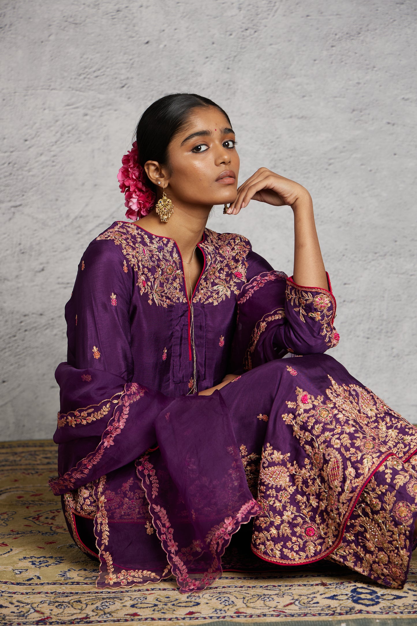 Purple Kairi Buta Jaal Long Kurta Set