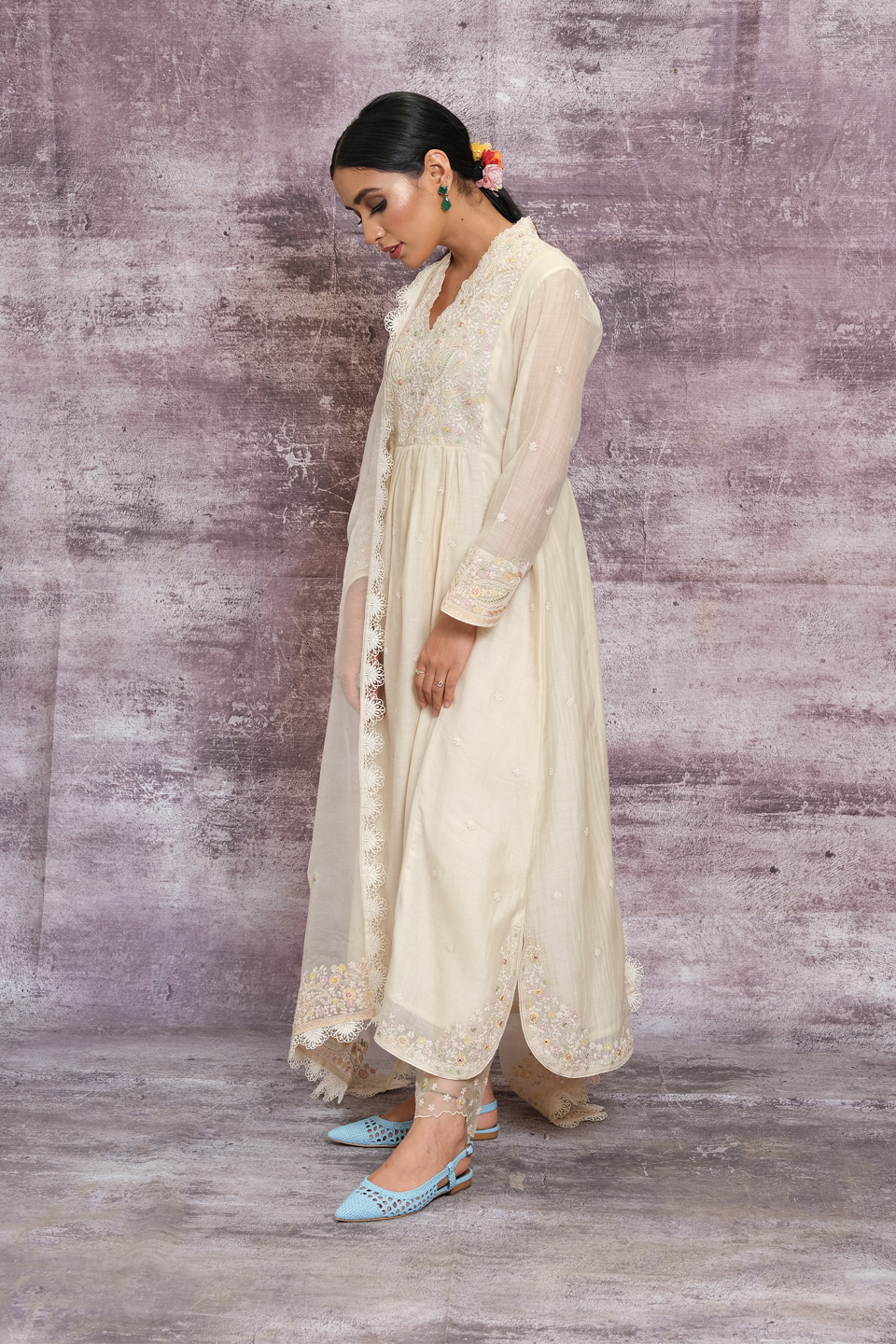 Ivory Dori Paisley Frock Style Kurta Set