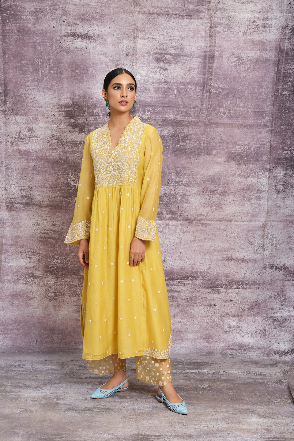 Yellow Dori Paisley Frock Style Kurta Set