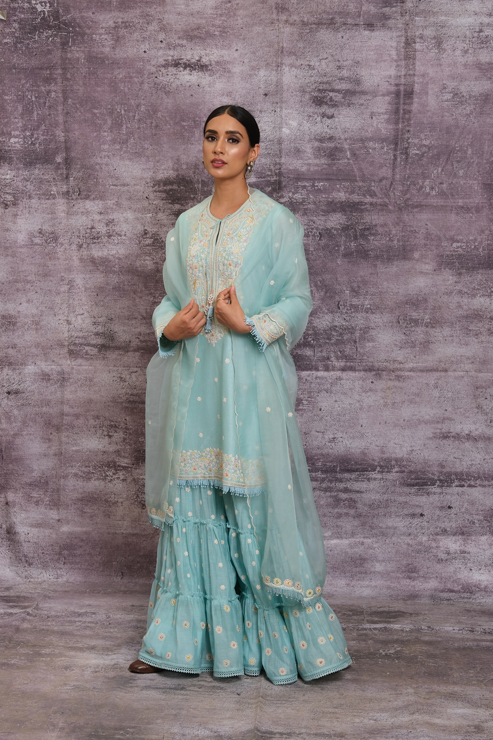 Light Blue Dori Paisley Sharara Set