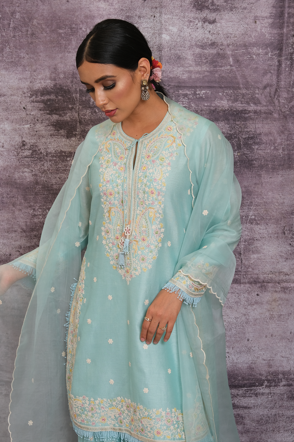 Light Blue Dori Paisley Sharara Set
