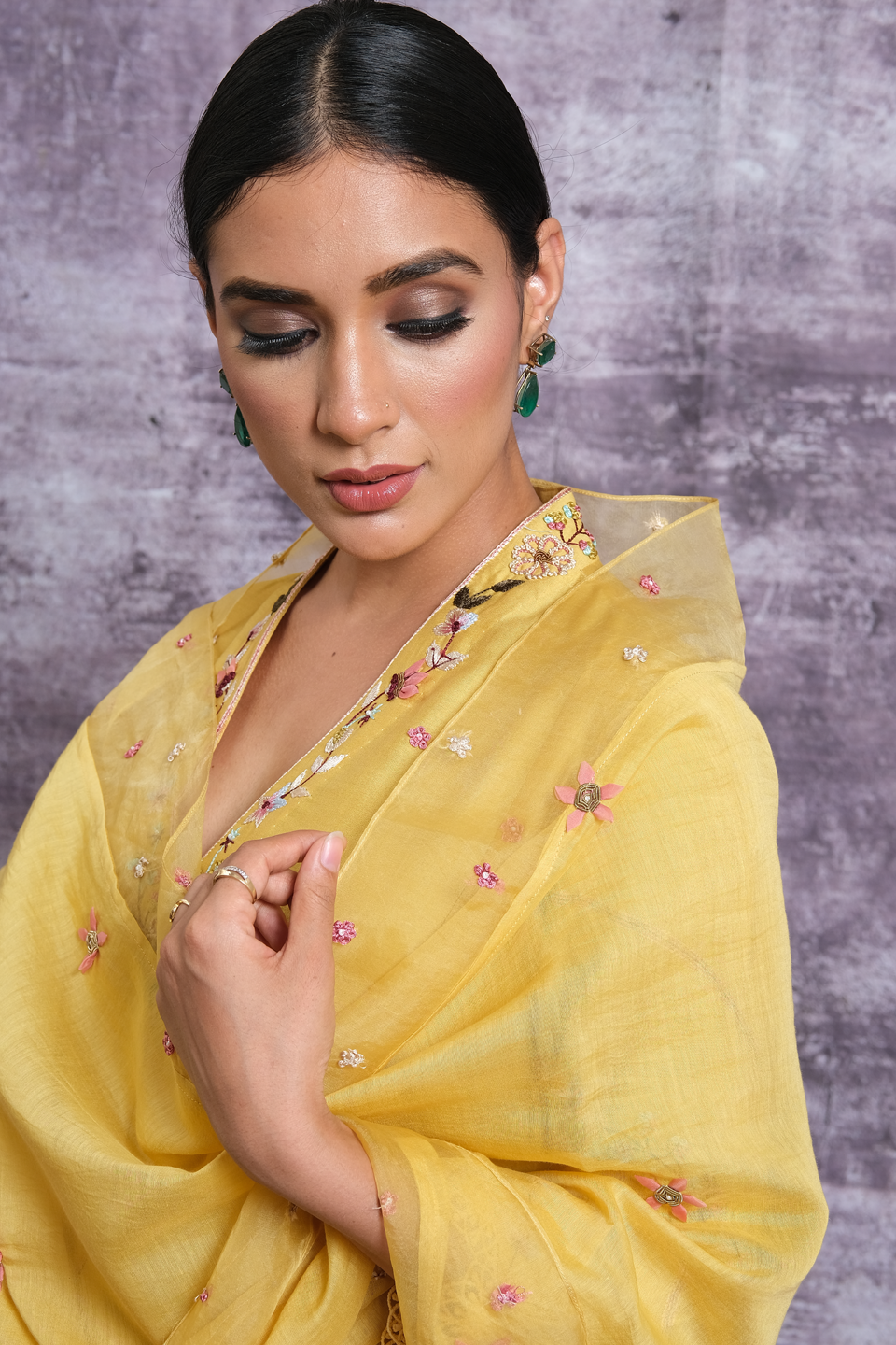 Yellow French Knot Pocket Style Kurta Set