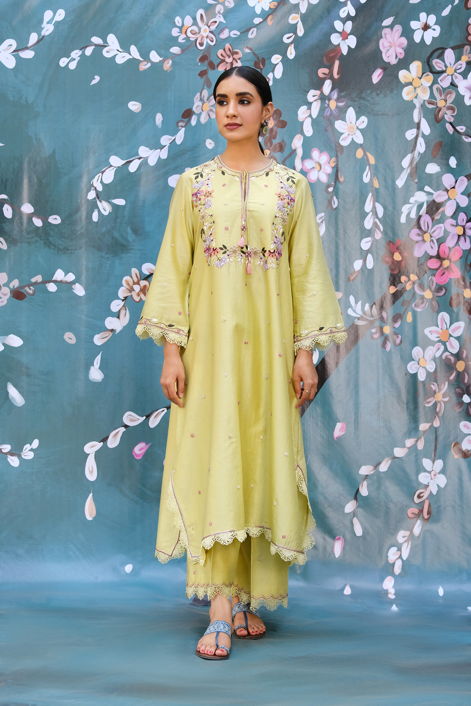 Mint Green French Knot Handkerchief Style Kurta Set