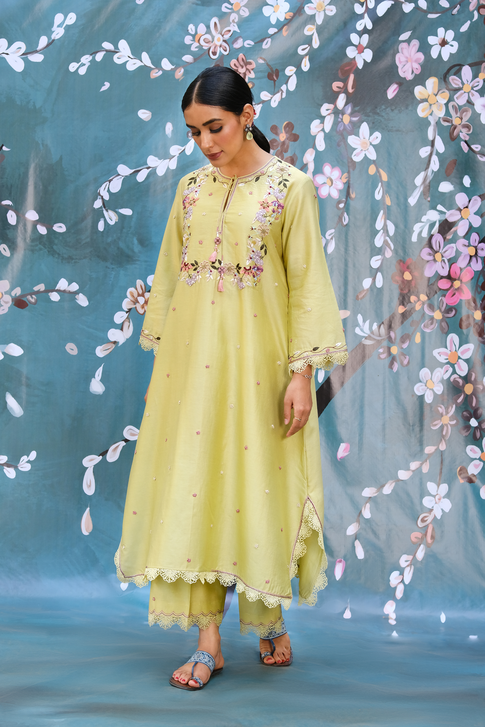 Mint Green French Knot Handkerchief Style Kurta Set