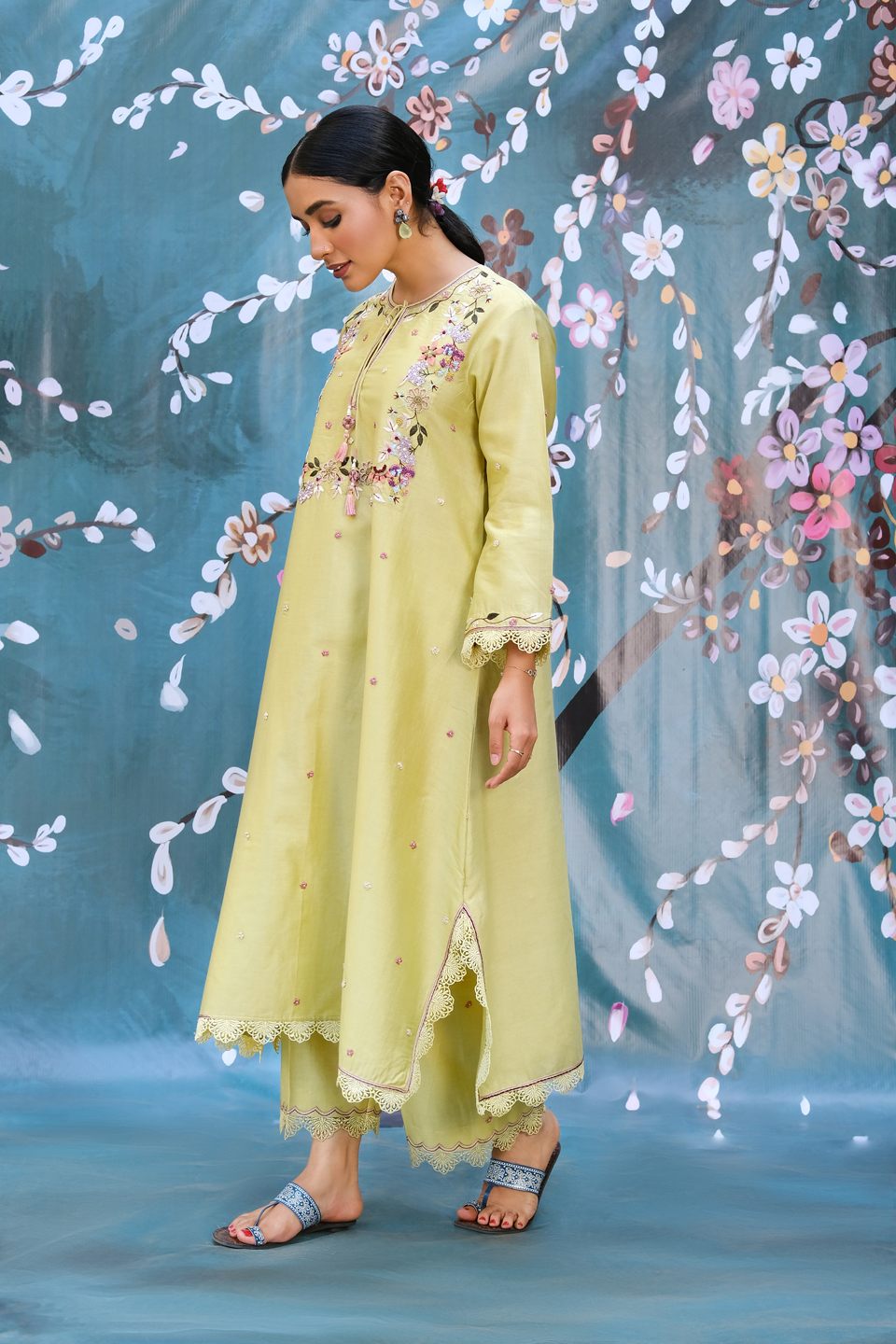 Mint Green French Knot Handkerchief Style Kurta Set