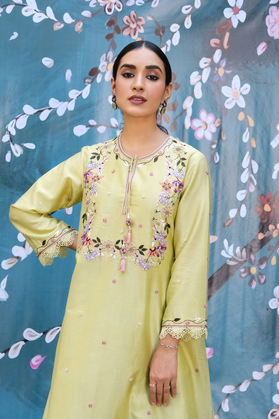 Mint Green French Knot Handkerchief Style Kurta Set