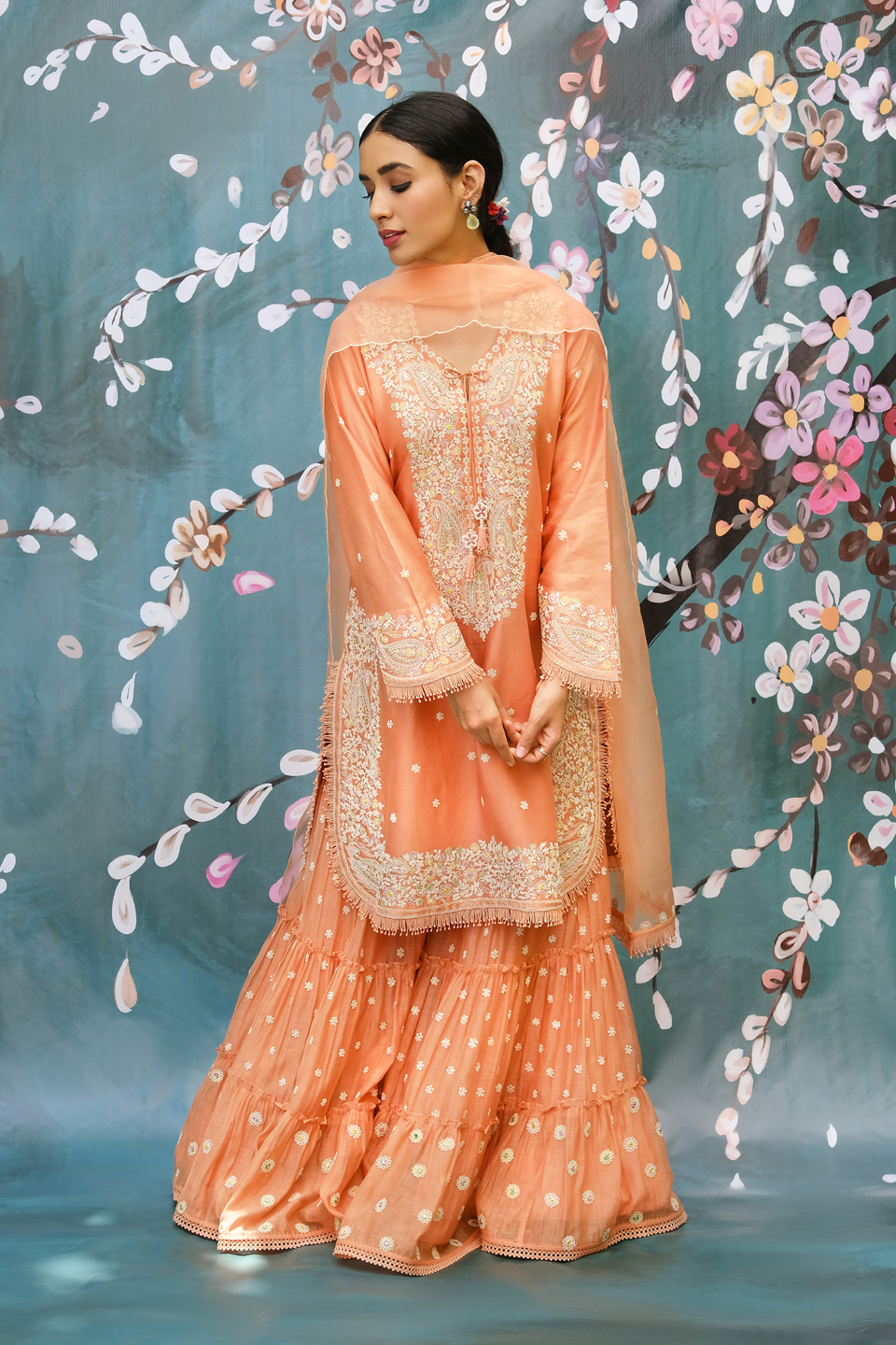 Peach Dori Paisley Sharara Set