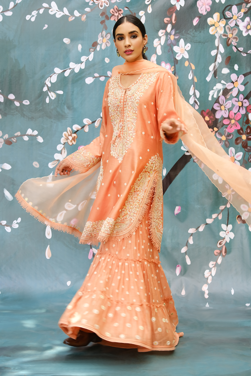 Peach Dori Paisley Sharara Set