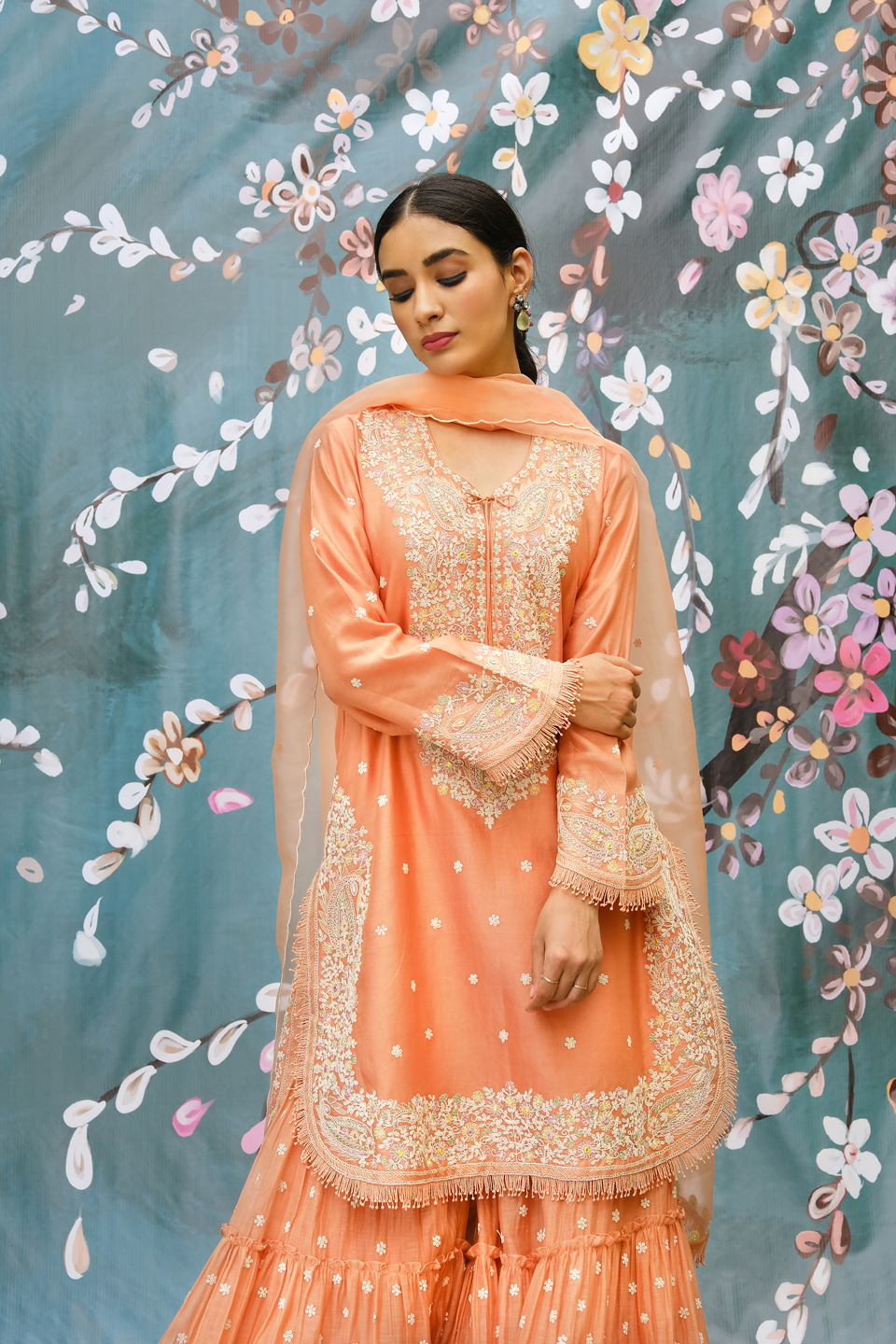 Peach Dori Paisley Sharara Set