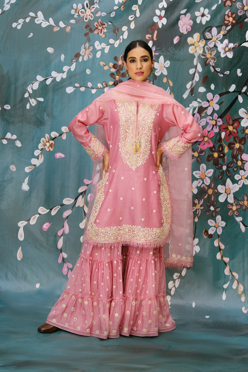 Pink Dori Paisley Sharara Set