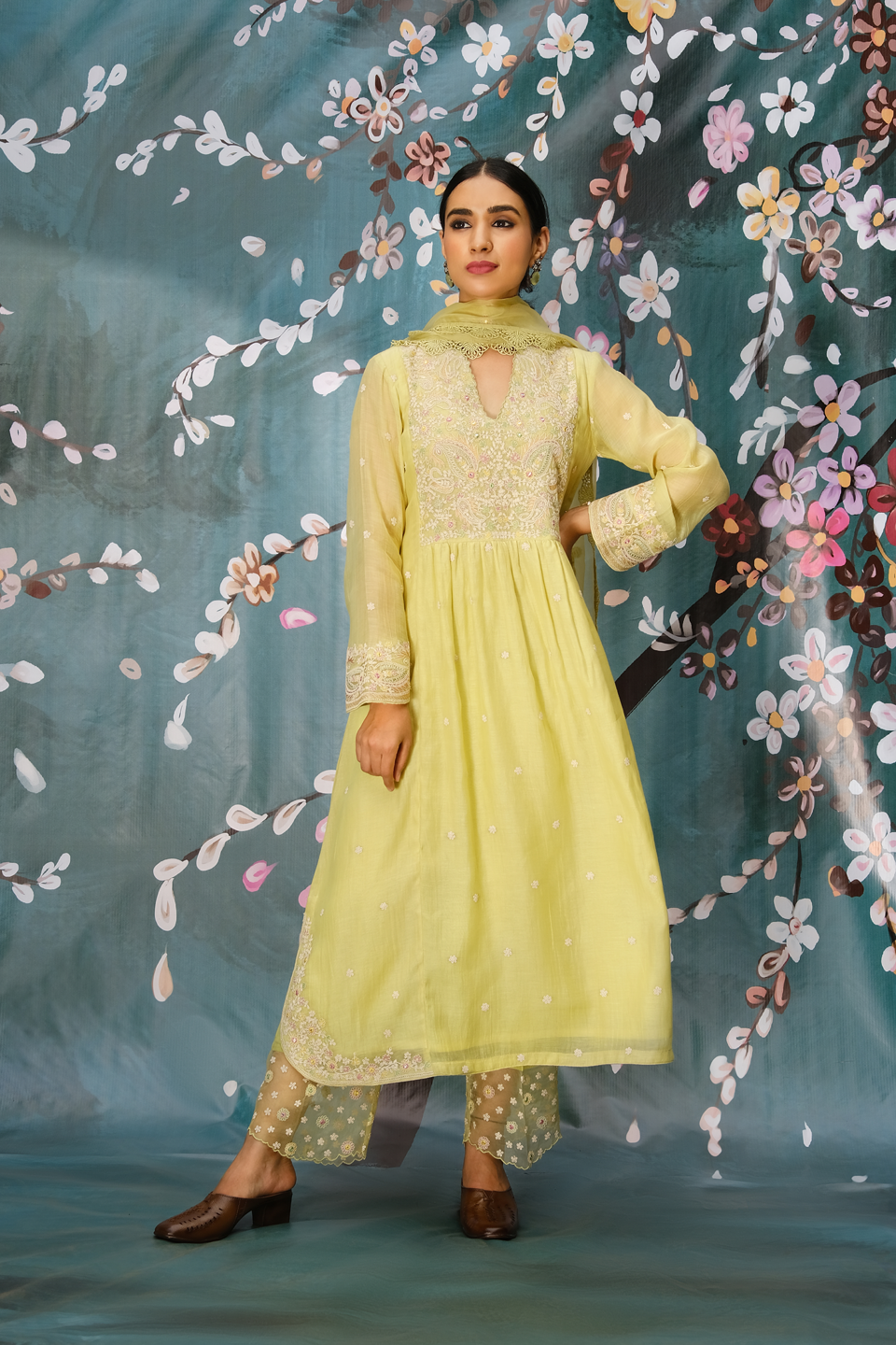 Mint Green Dori Paisley Frock Style Kurta Set