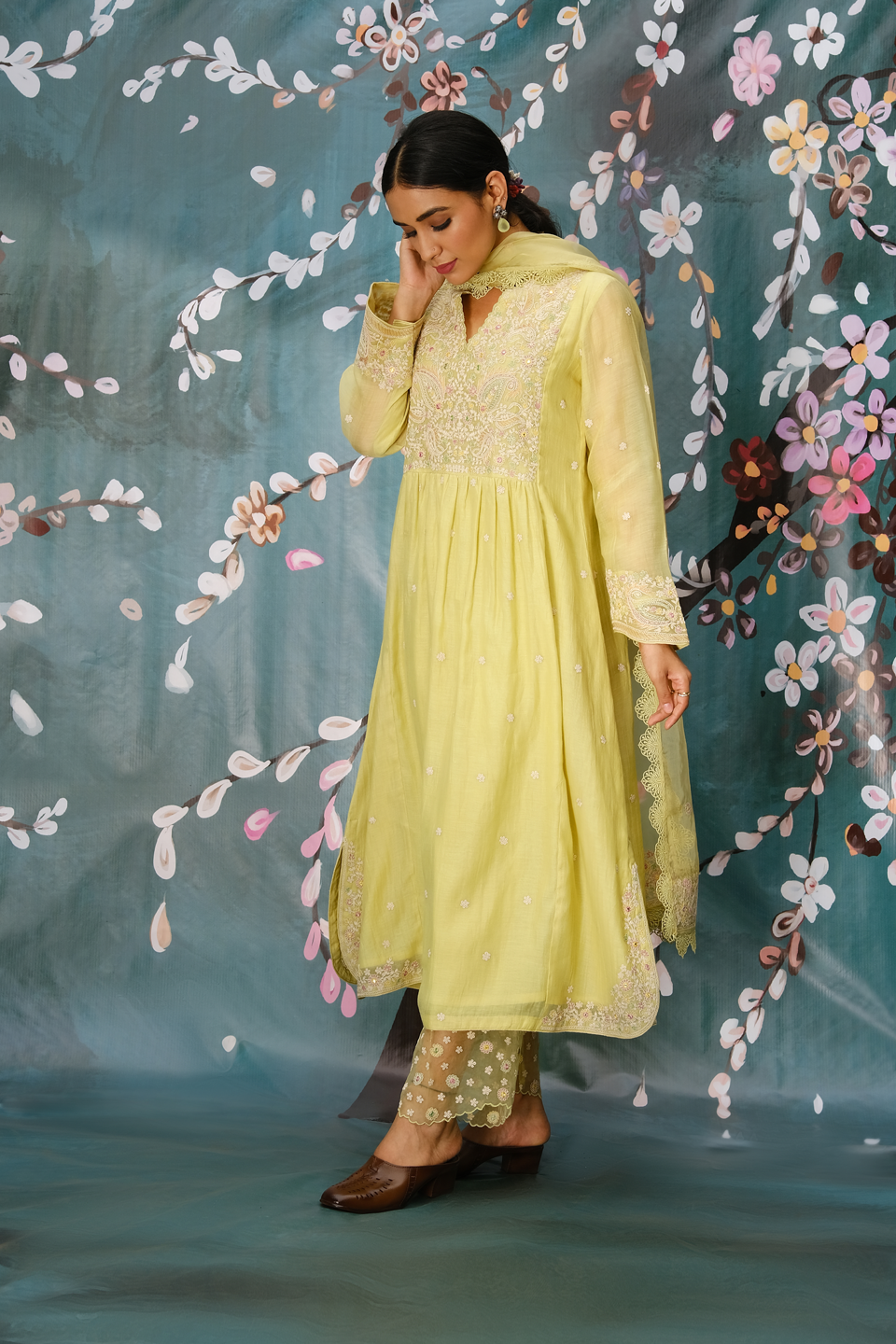 Mint Green Dori Paisley Frock Style Kurta Set