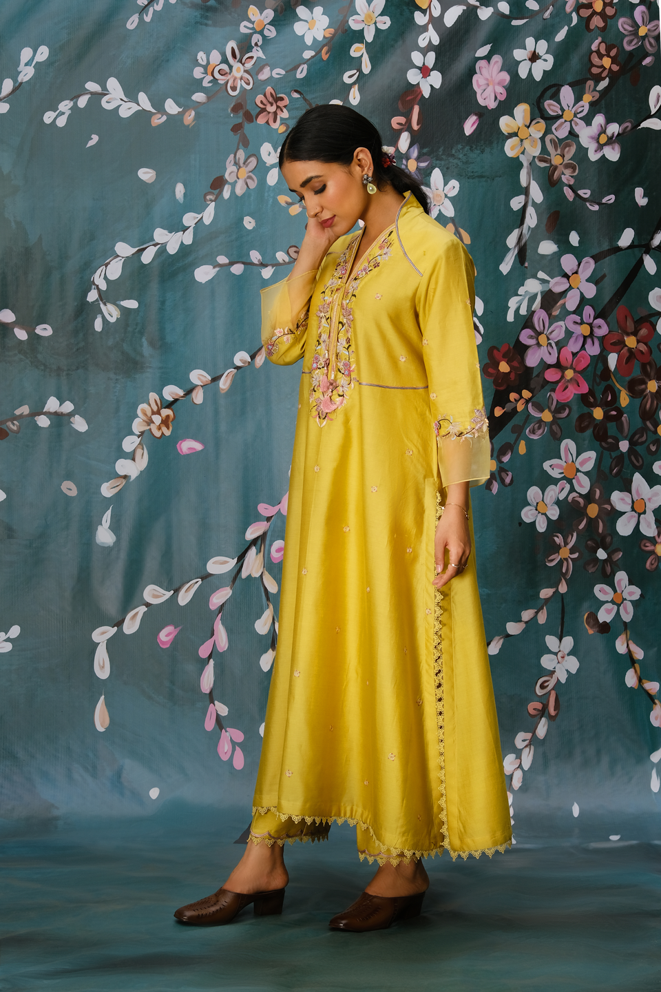 Yellow Floral Hoop Style Kurta Set