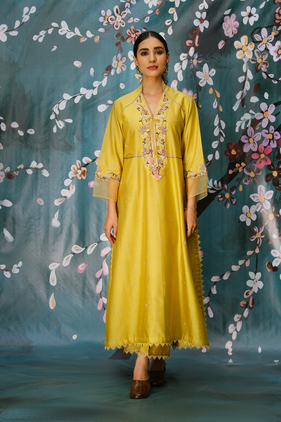 Yellow Floral Hoop Style Kurta Set