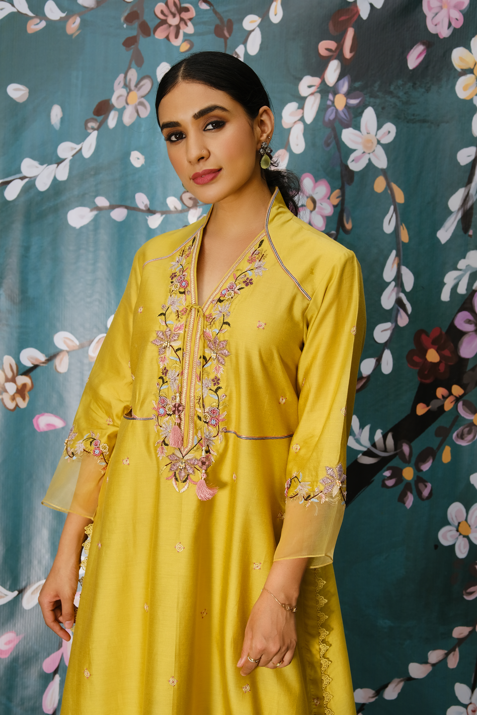 Yellow Floral Hoop Style Kurta Set