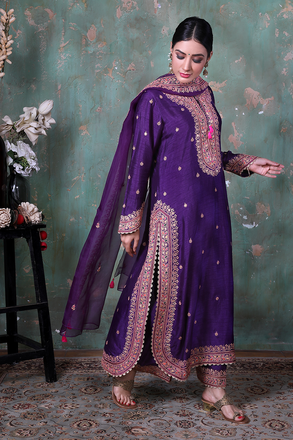 Purple Marodi Long Kurta Set
