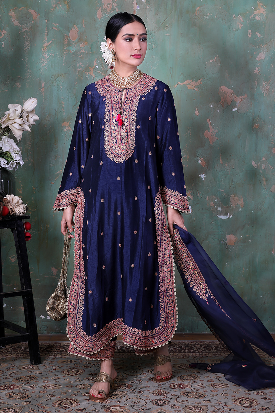 Blue Marodi Long Kurta Set