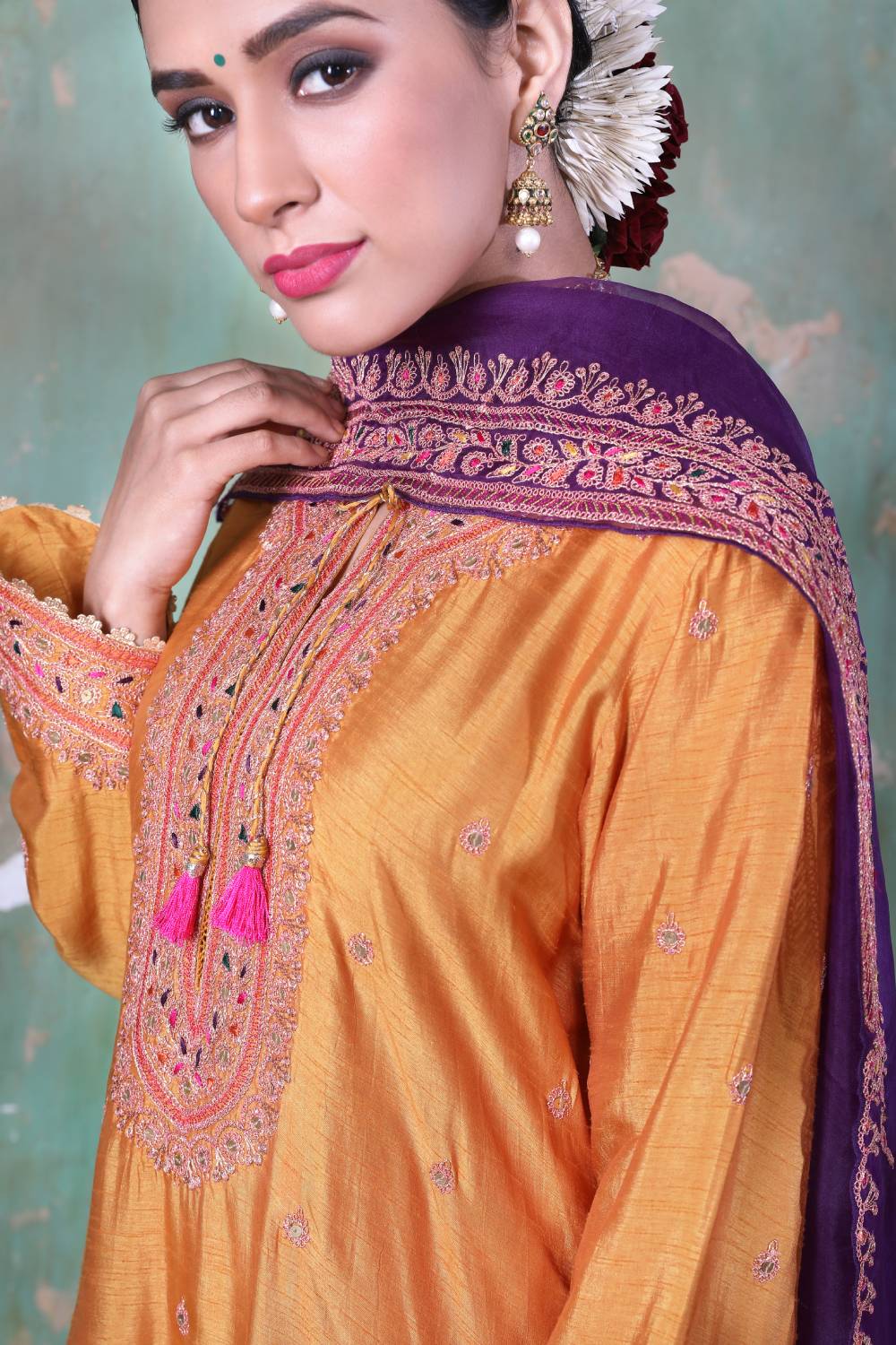 Yellow Marodi Long Kurta Set