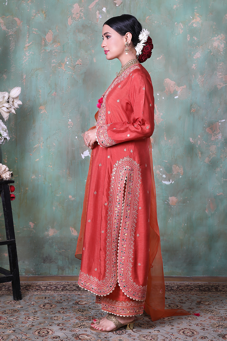Orange Marodi Long Kurta Set