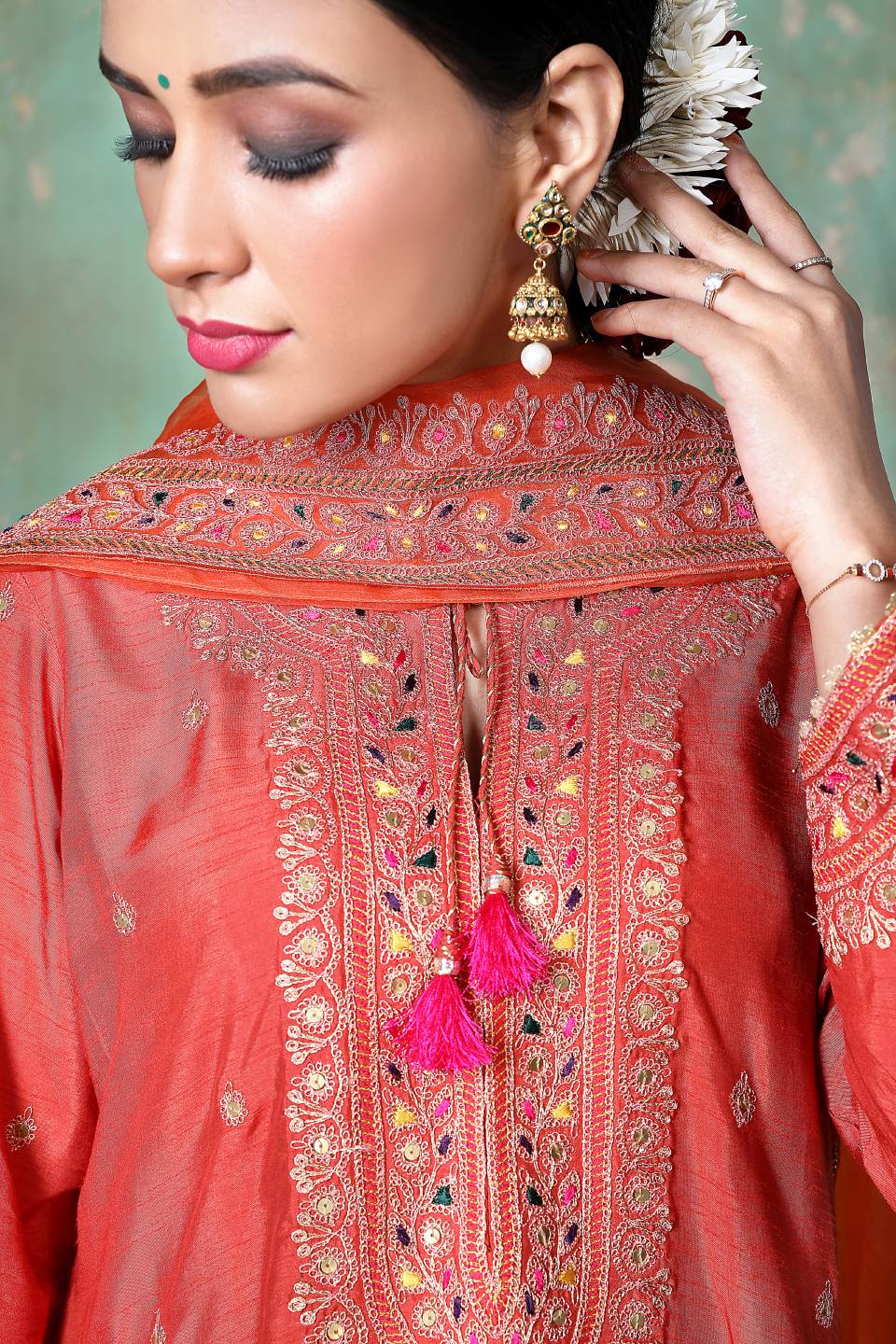 Orange Marodi Long Kurta Set