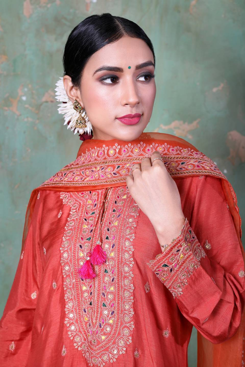 Orange Marodi Long Kurta Set