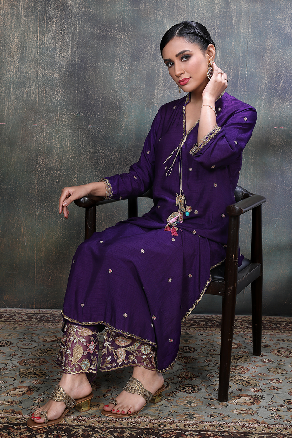 Purple Mughal Jaal Heavy Palazzo Kurta Set