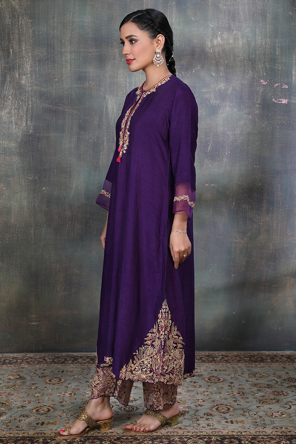Purple Leaf Jaal Kurta Set
