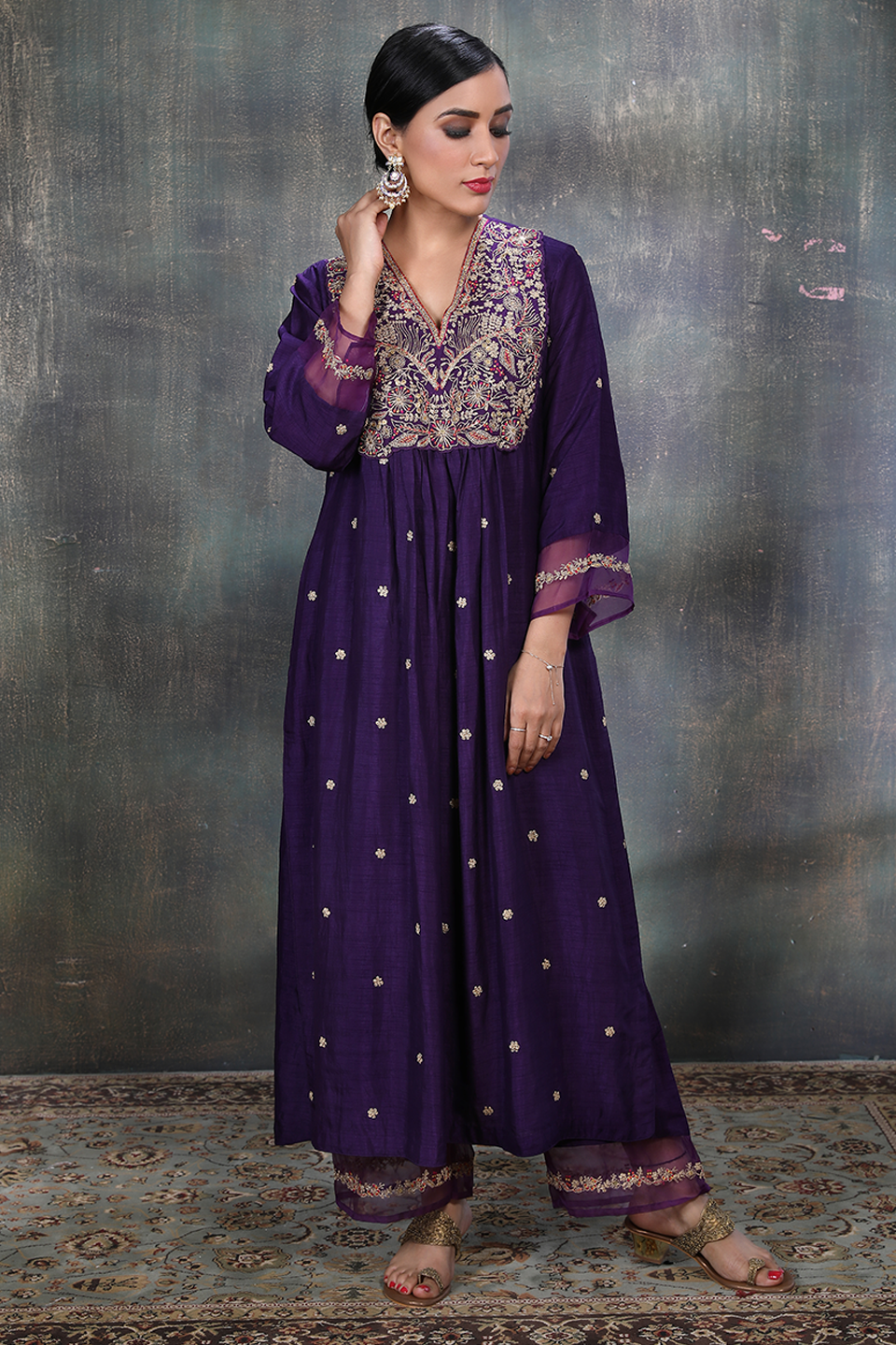 Purple Leaf Jaal Chunnat Kurta