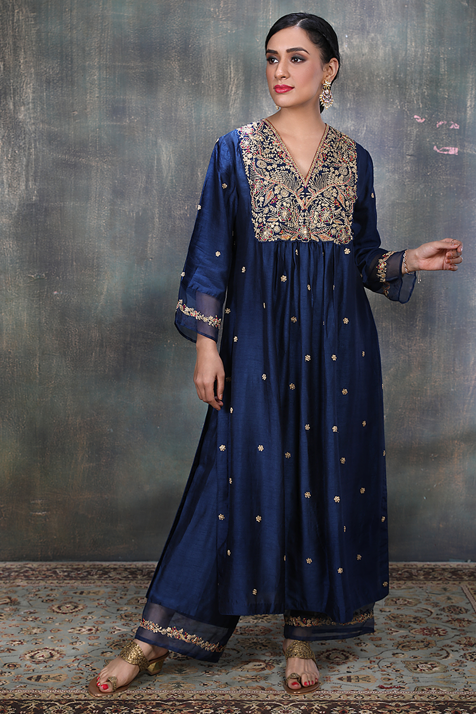 Blue Leaf Jaal Chunnat Kurta Set