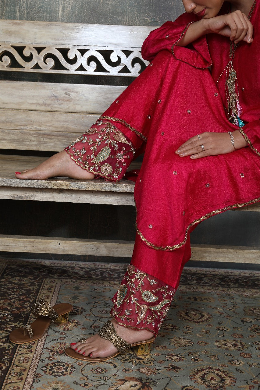 Pink Mughal Jaal Heavy Palazzo Kurta Set
