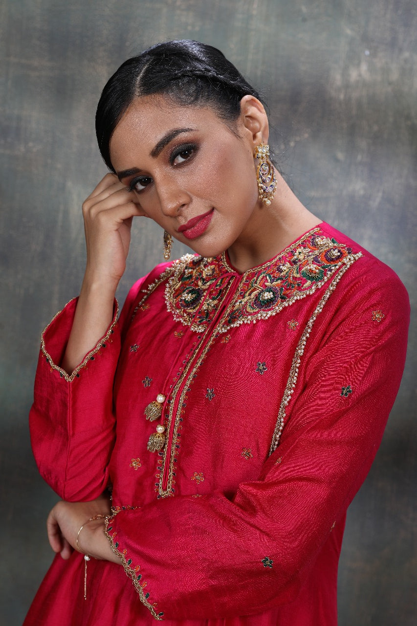 Pink Floral Zardozi Chunnat Kurta