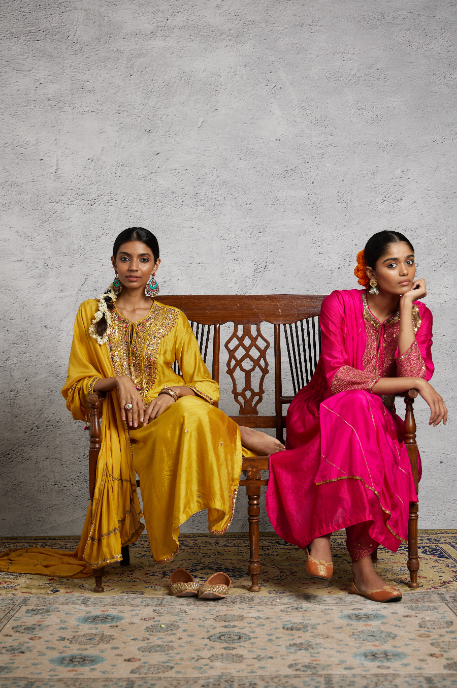 Multicolor Mustard Resham and Zardozi Heavy-Neck Kurta Set