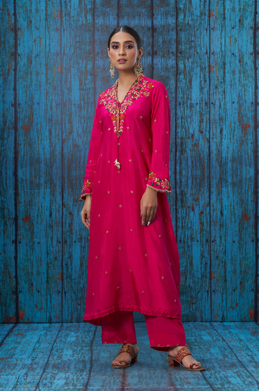 Pink Multicolor French Knot Kurta Set