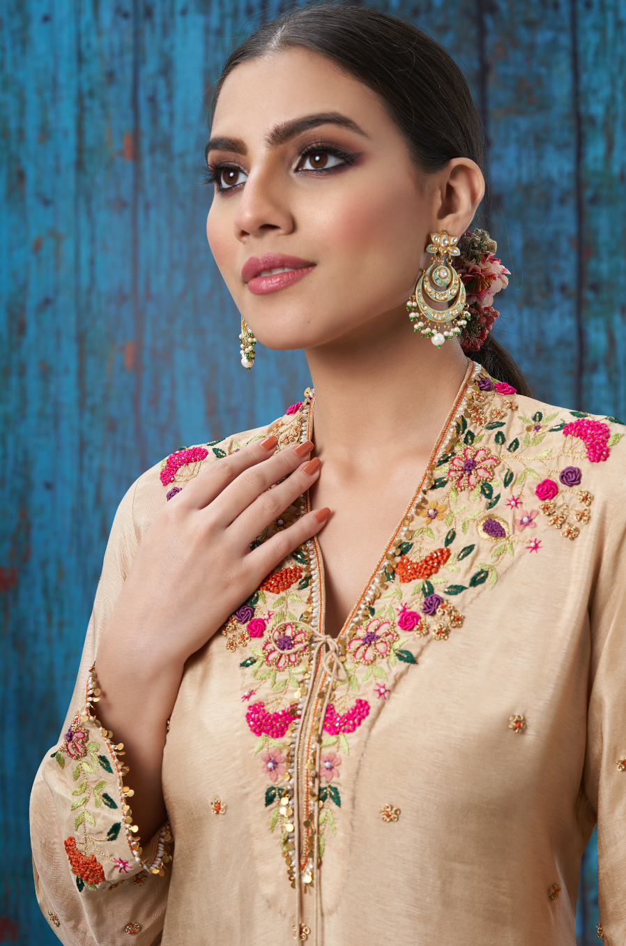 Ivory Multicolor French Knot Kurta Set
