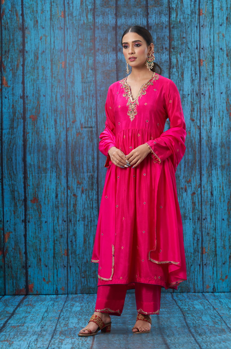 Multicolor Pink Zardozi Frockstyle