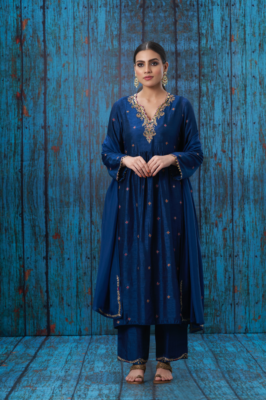 Multicolor Blue Zardozi Frockstyle