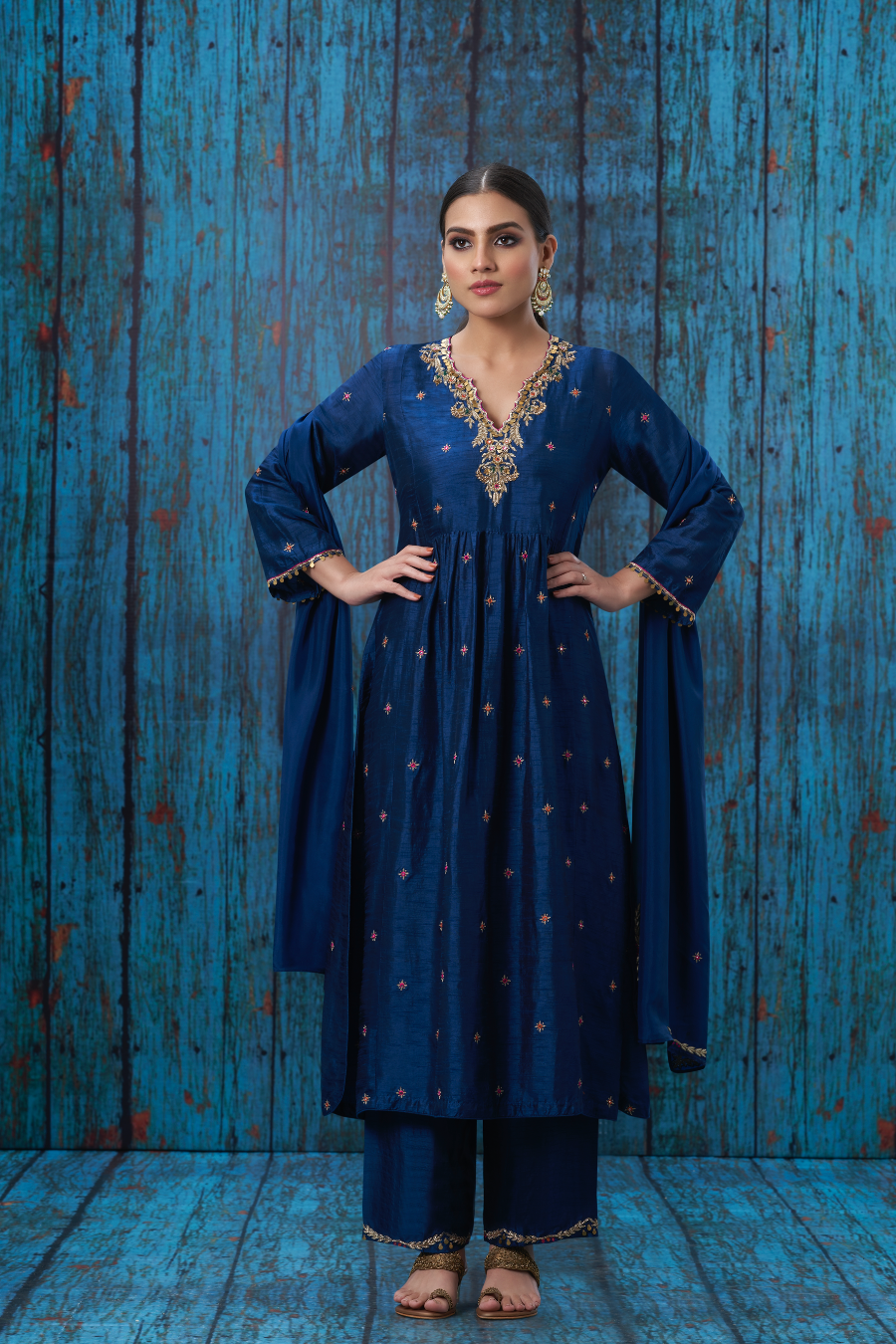 Multicolor Blue Zardozi Frockstyle