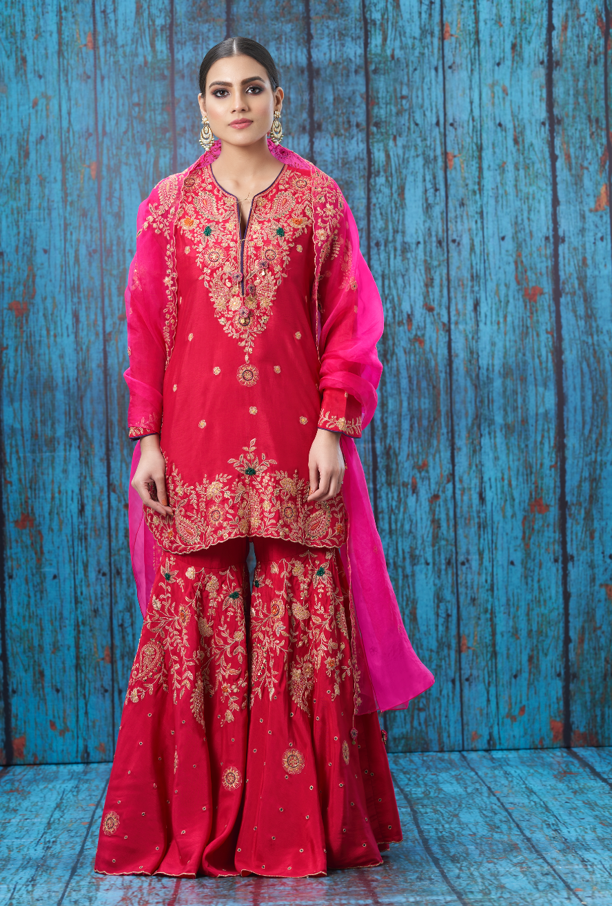 Pink Kairi Buta Jaal Sharara Set