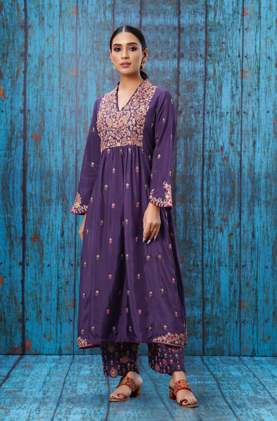 Purple Kairi Buta Jaal Frockstyle