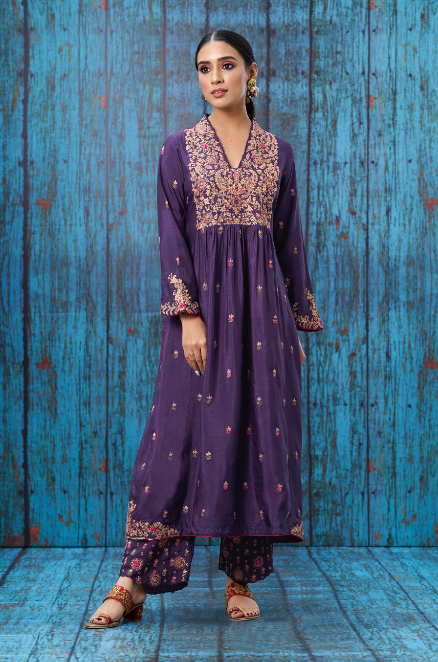 Purple Kairi Buta Jaal Frockstyle